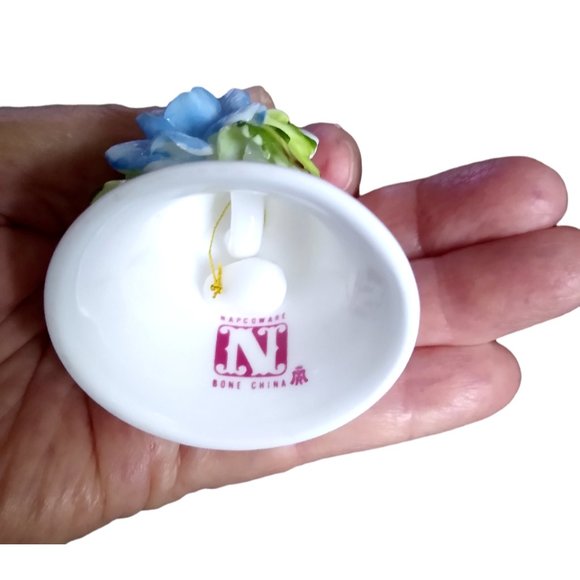 Bell Miniature Bone China White Bell with Blue Flower Green Leaves Napco Ware - Picture 5 of 5